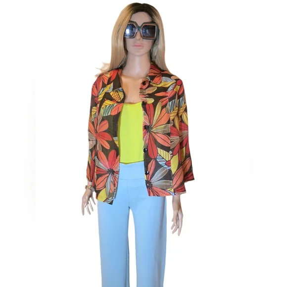 Erin London Linen Blend Semi-Sheer Shirt Jacket 22" P2P - Picture 8 of 12